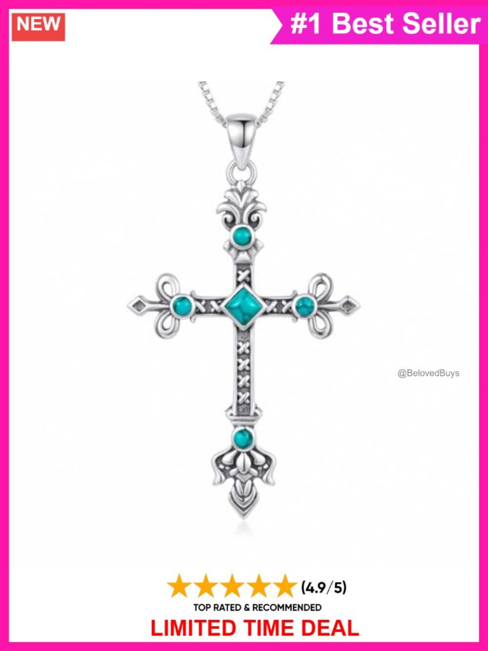 Sterling Silver Turquoise Cross Pendant Necklace Western Jewelry